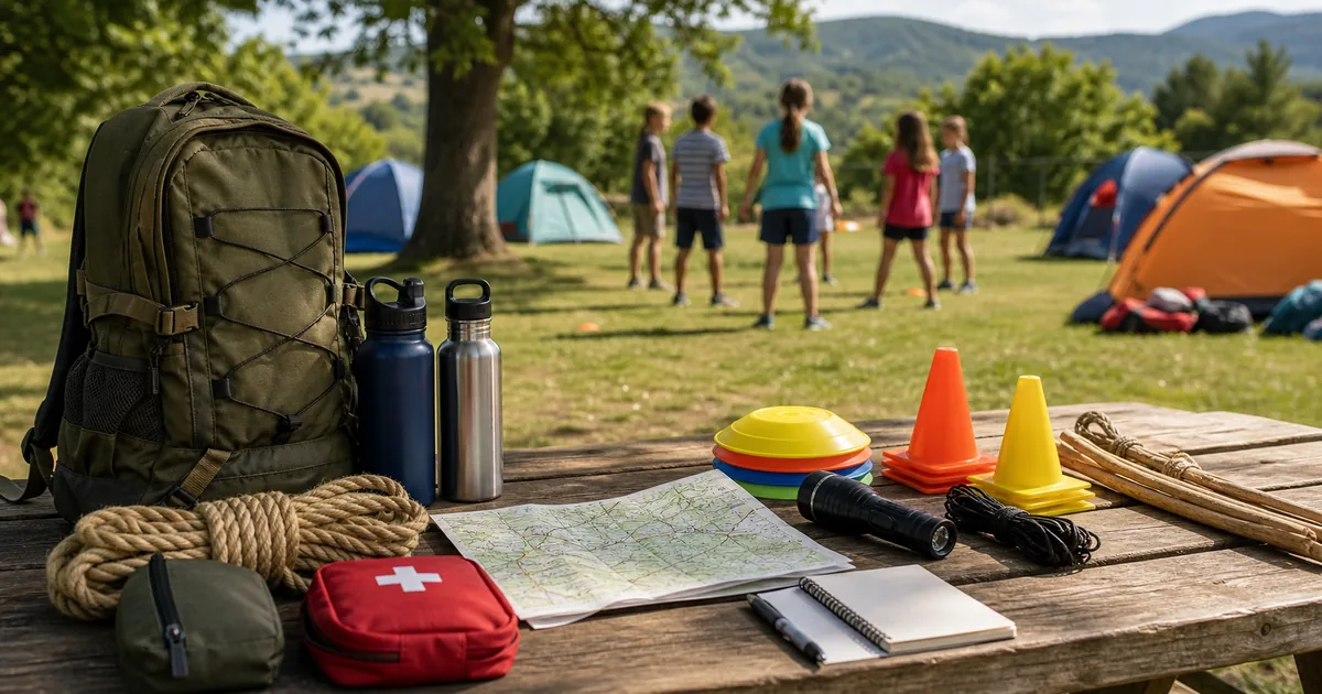 Material preparado para juegos de campamento y actividad cooperativa